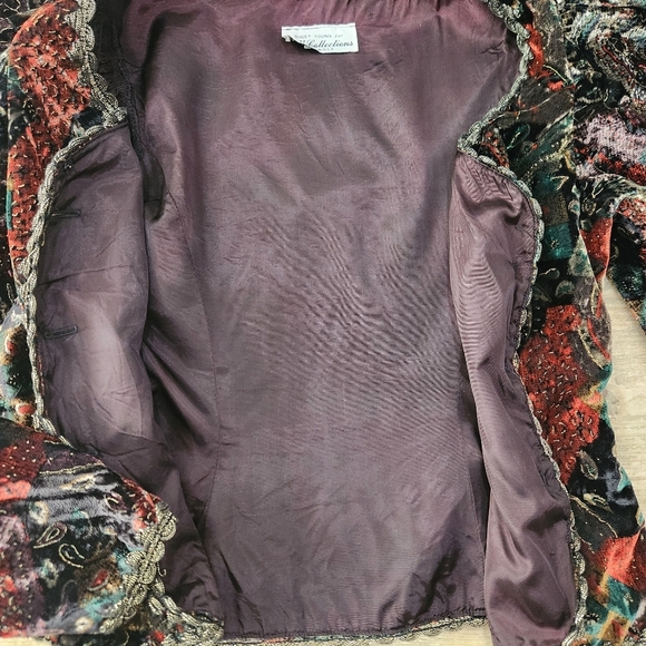 80s VINTAGE SHUET YOUNG For HW, Black Floral Velour Teddy Jacket, US Women's 6 - Picture 6 of 12